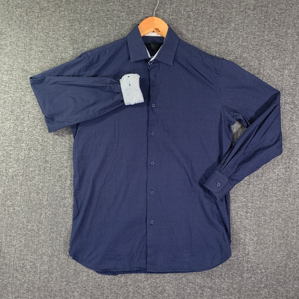 Versace 19-69 Abbiglamiento Sportivo SRL Shirt Men Medium Polka Dot Navy Stretch